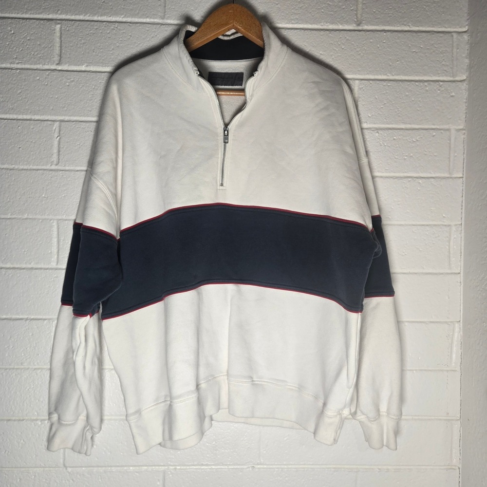 Abercrombie & Fitch Quarter‎ Zip Sweatshirt Mens XL White Colorblock Striped 90s
